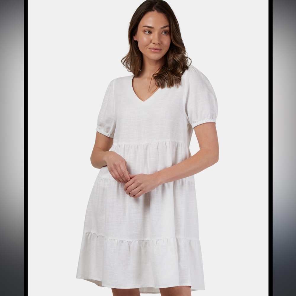 Ana Unique Cotton Tiered Short Sleeve Mini Dress